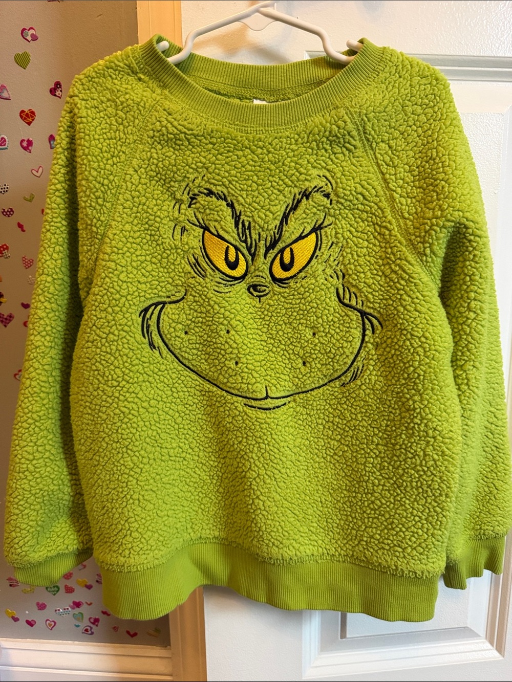 Hanna Andersson Lime Green Grinch Sherpa Crewneck Sweater